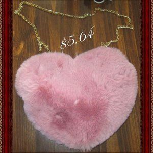 Pink Furry Heart Theme Shoulder Handbag For Teens